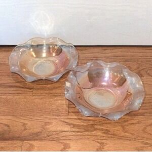 Vintage Carnival Glass Marigold Iris Herringbone 9.5" Decorative Bowls Set of 2